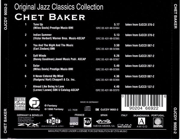 Chet Baker : Chet Baker Original Jazz Classics Collection (CD, Comp)