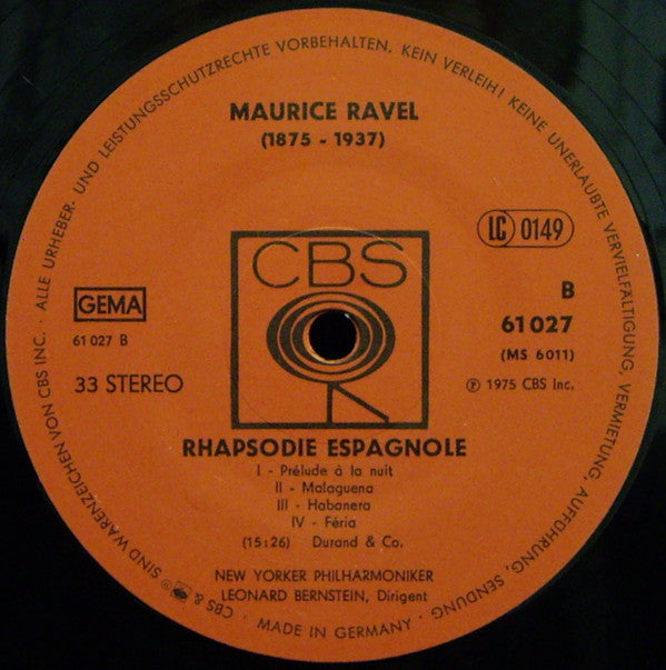Maurice Ravel, Leonard Bernstein, New York Philharmonic : La Valse •  Bolero / Rhapsodie Espagnole (LP, RE)