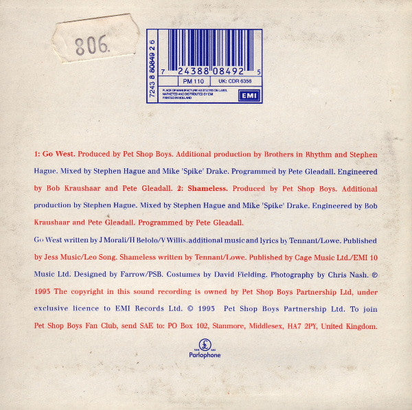 Pet Shop Boys : Go West (CD, Single, Car)