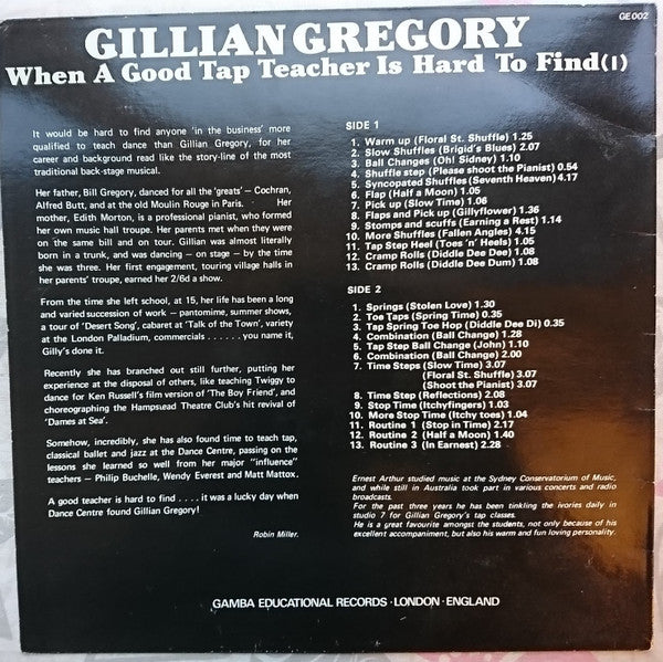 Gillian Gregory : When A Good Tap Teacher Is Hard Find, Elementary Exercises and Routines for Tap Dancing (LP)