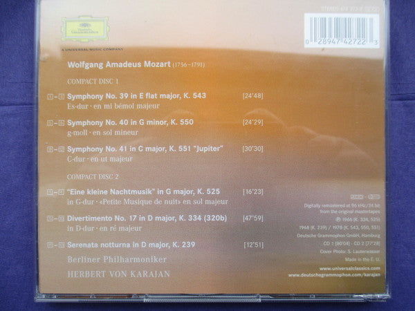 Wolfgang Amadeus Mozart - Berliner Philharmoniker, Herbert von Karajan : Symphonies Nos.39, 40 & 41 "Eine Kleine Nachtmusik" "Serenata Notturna" (2xCD, Comp, RM)