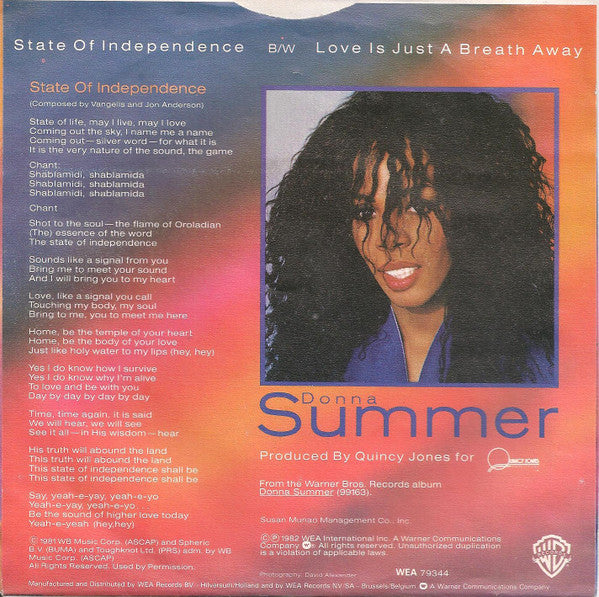 Donna Summer : State Of Independence (7")