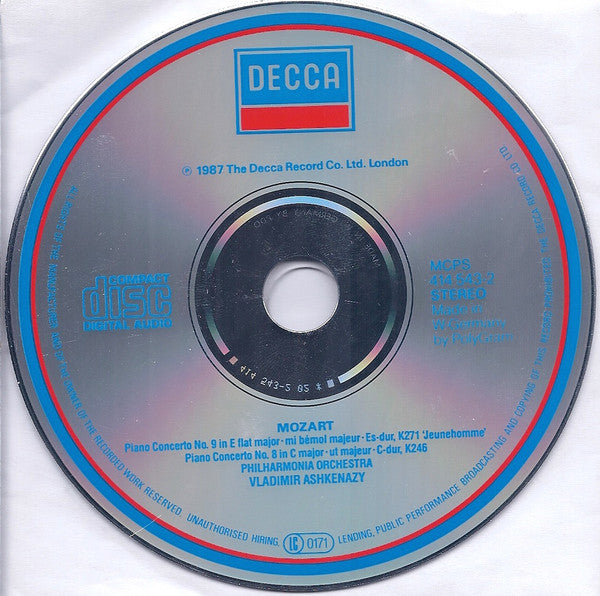 Wolfgang Amadeus Mozart, Vladimir Ashkenazy, Philharmonia Orchestra : Piano Concertos No.8, K246 • No.9, K271 'Jeunehomme' (CD)