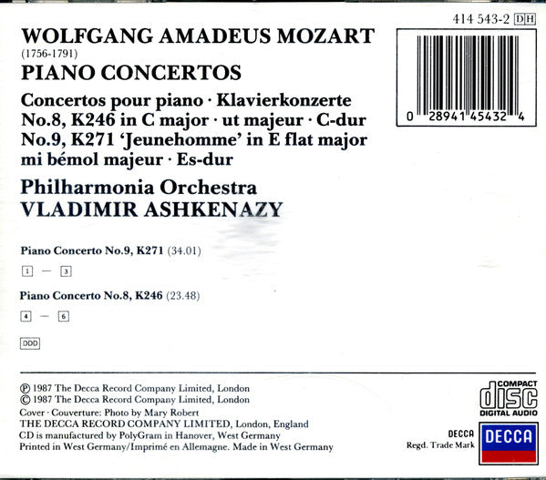 Wolfgang Amadeus Mozart, Vladimir Ashkenazy, Philharmonia Orchestra : Piano Concertos No.8, K246 • No.9, K271 'Jeunehomme' (CD)
