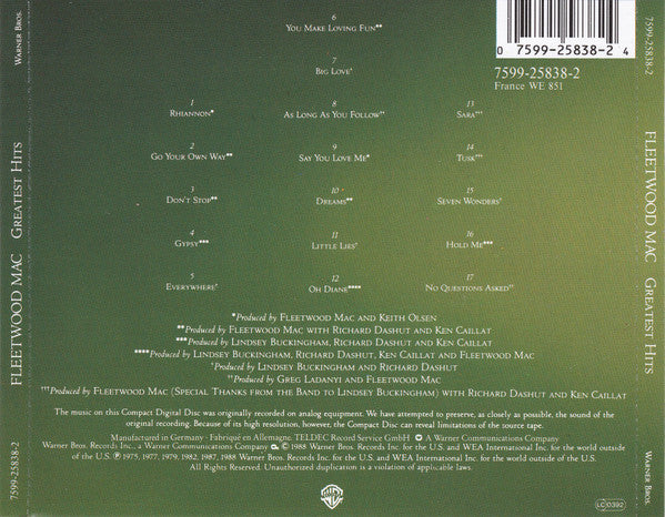 Fleetwood Mac : Greatest Hits (CD, Comp, RE, RP)
