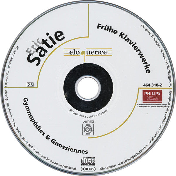 Erik Satie - Reinbert De Leeuw : Frühe Klavierwerke - Gymnopédies & Gnossiennes (CD)