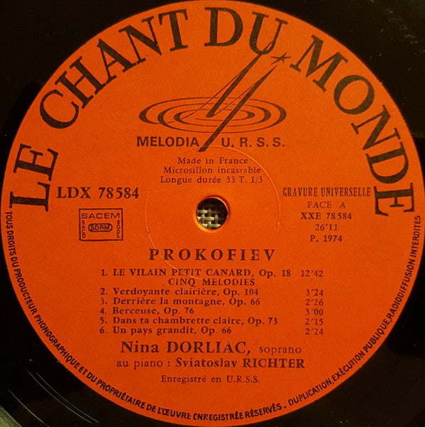 Nina Dorliac, Sviatoslav Richter : Prokofiev & Mussorgsky (LP)
