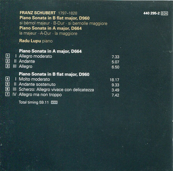 Radu Lupu : Schubert: Piano Sonatas D960 & D664 (CD, Album, RM, ADR)