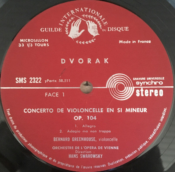 Antonín Dvořák - Bernard Greenhouse, Orchester Der Wiener Staatsoper , Direction Hans Swarowsky : Concerto De Violoncelle - Légendes N°4 Et N°7 (LP, Album)