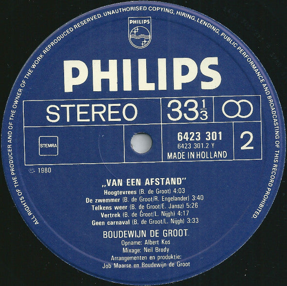Boudewijn de Groot : Van Een Afstand (LP, Album)