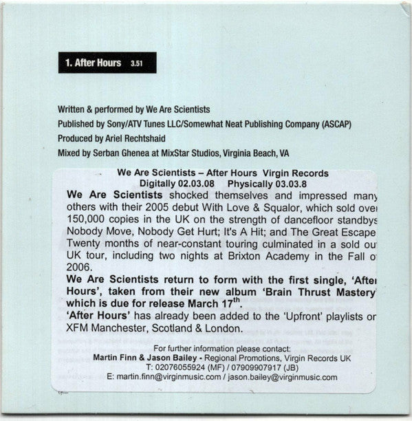 We Are Scientists : After Hours (CD, Single, Promo)