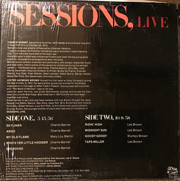 Charlie Barnet / Les Brown : Sessions, Live (LP)