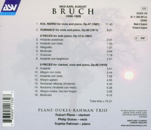 Max Bruch - Plane-Dukes-Rahman Trio : Kol Nidrei / Romance / 8 Pieces Op.83 / 6 Piano Pieces (CD, Album)