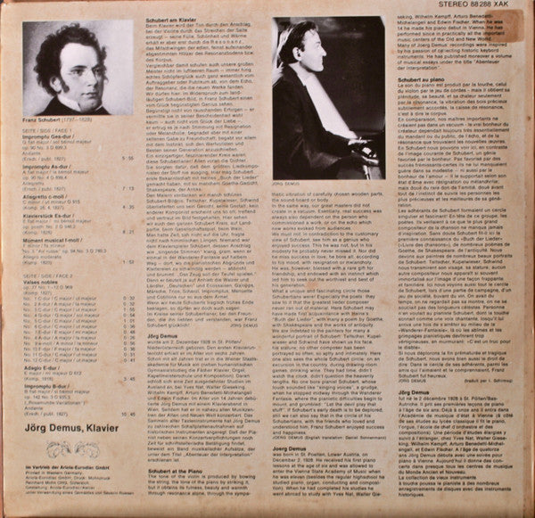Jörg Demus, Franz Schubert : Famous PIano Works (LP)