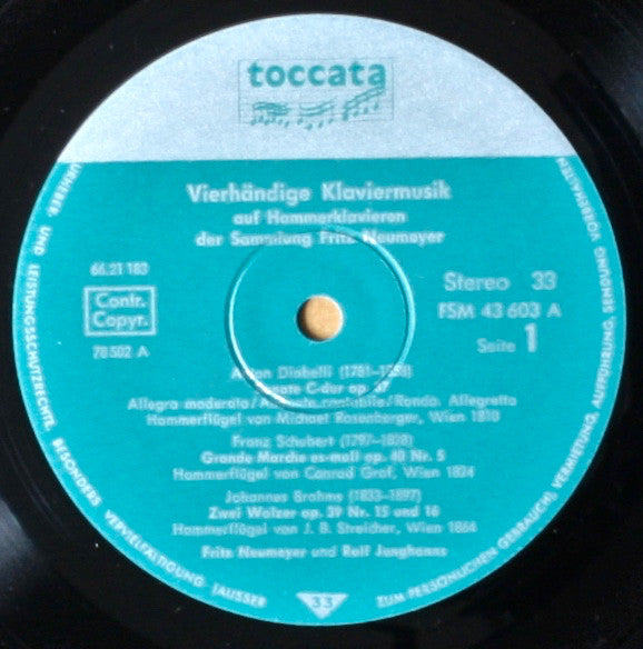 Carl Maria von Weber, Anton Diabelli, Franz Schubert, Muzio Clementi, Daniel Friedrich Rudolph Kuhlau  Und  Johannes Brahms / Fritz Neumeyer  &  Rolf Junghanns : Historische Tasteinstrumente (LP)
