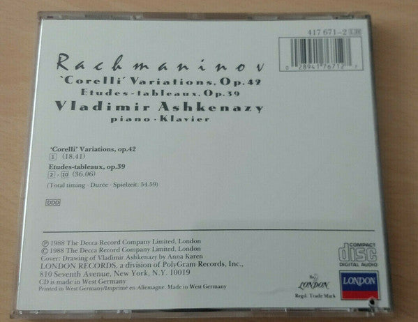 Sergei Vasilyevich Rachmaninoff, Vladimir Ashkenazy : 'Corelli' Variations, Op. 42 · Etudes-Tableaux. Op. 39 (CD, Album)