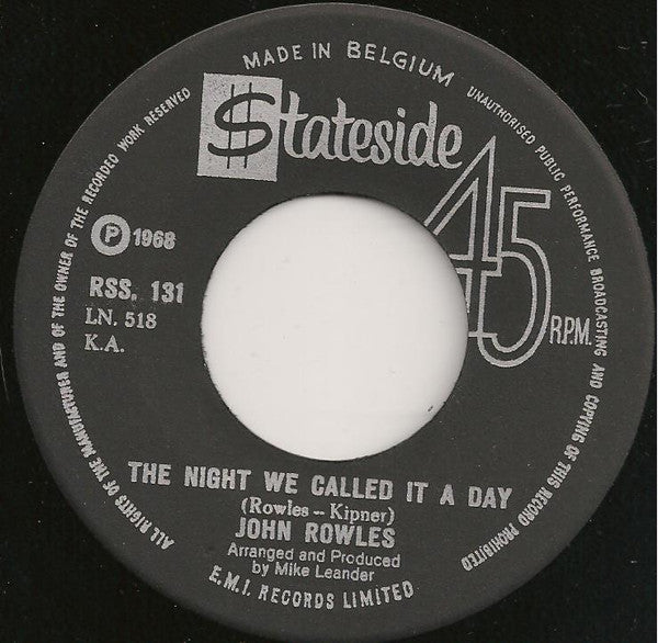 John Rowles : Hush... Not A Word To Mary (7", Single)