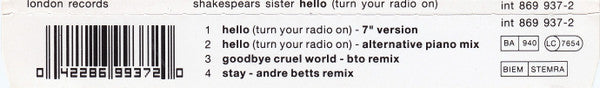 Shakespear's Sister : Hello (Turn Your Radio On) (CD, Single)