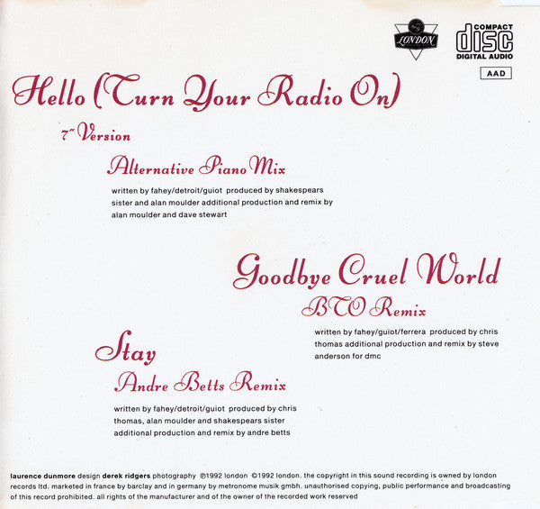Shakespear's Sister : Hello (Turn Your Radio On) (CD, Single)