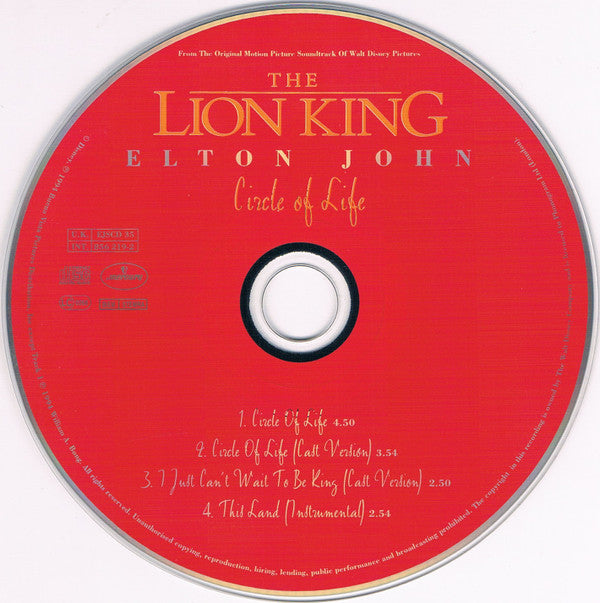 Elton John : Circle Of Life (CD, Single)