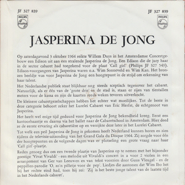 Jasperina de Jong : Vivat Vivaldi (7", Single, Mono, blu)