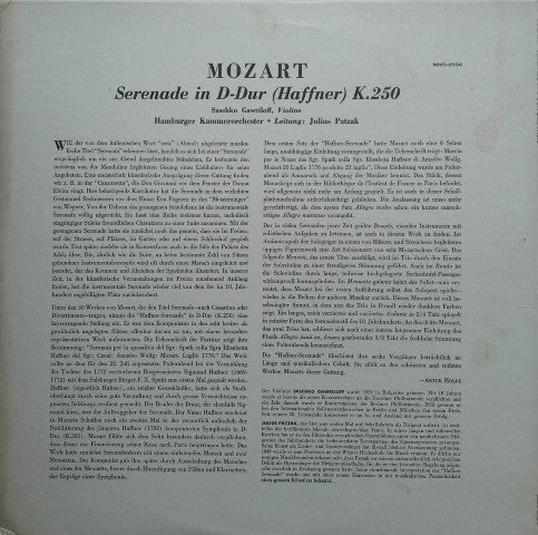 Wolfgang Amadeus Mozart : Serenade In D-Dur (Haffner) K.250 (LP, Mono)