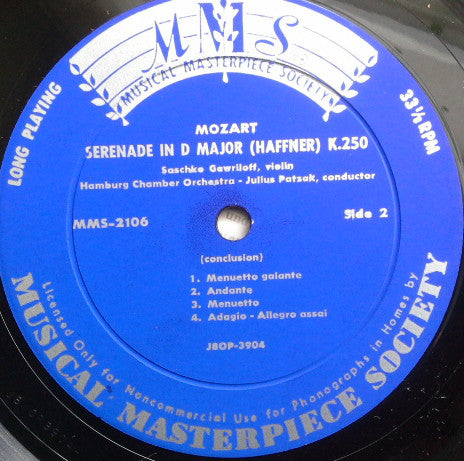 Wolfgang Amadeus Mozart : Serenade In D-Dur (Haffner) K.250 (LP, Mono)
