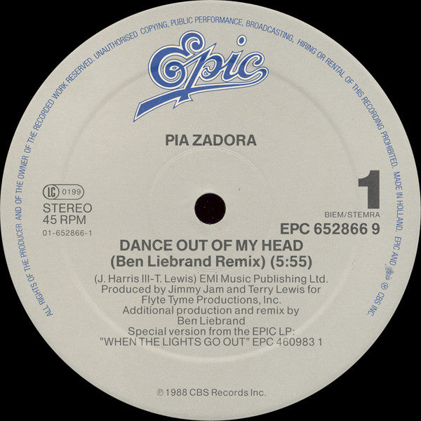 Pia Zadora : Dance Out Of My Head (The Ben Liebrand Mix) (12")