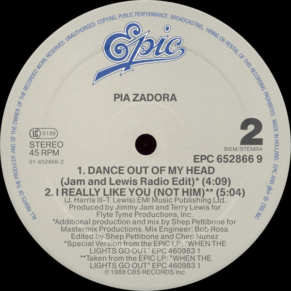 Pia Zadora : Dance Out Of My Head (The Ben Liebrand Mix) (12")