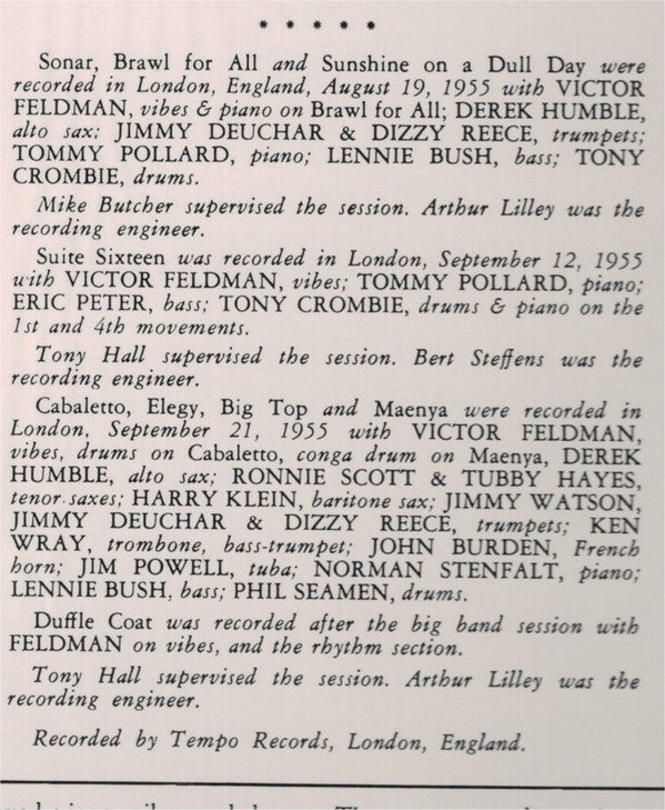 Victor Feldman : Suite Sixteen (The Music Of Victor Feldman: Big Band / Quartet / Septet) (LP, Album, Ltd, RE, RM)