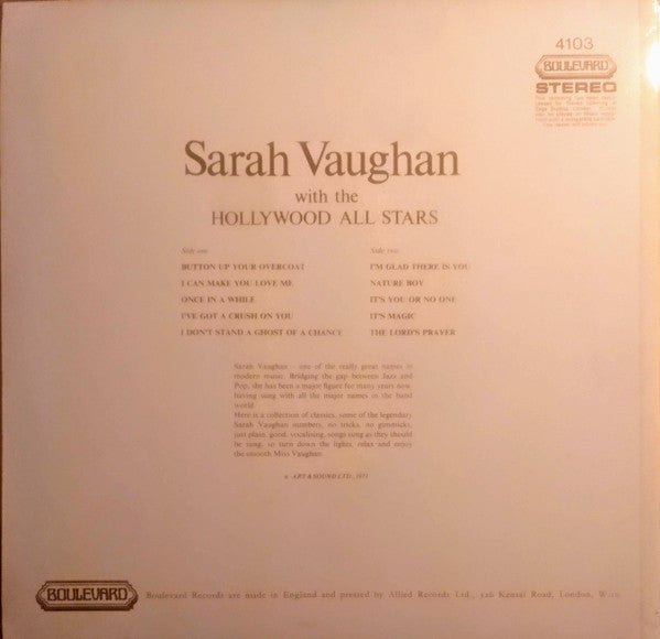 Sarah Vaughan : Sings With The Hollywood All Stars (LP, Album)