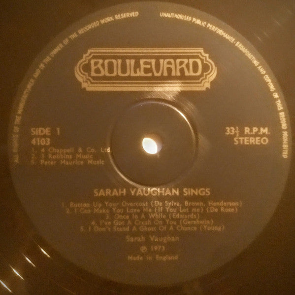 Sarah Vaughan : Sings With The Hollywood All Stars (LP, Album)