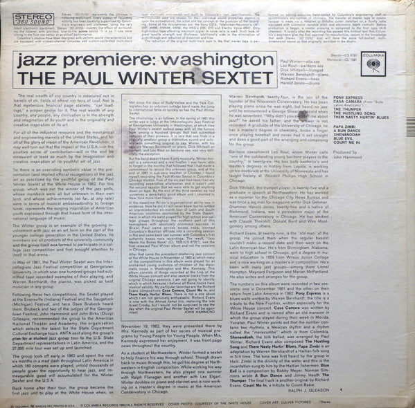 The Paul Winter Sextet : Jazz Premiere: Washington (LP, Album)