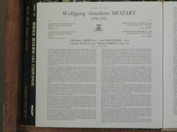 Christian Lardé, Jean Mouillère, Claude Naveau, Roland Pidoux : W. A. Mozart - Les Quatuors Avec Flûte & Trio A Cordes (LP, Album)