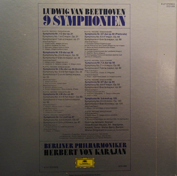 Ludwig van Beethoven, Herbert von Karajan, Berliner Philharmoniker : 9 Symphonien (8xLP + Box, Album, RE, Sch)