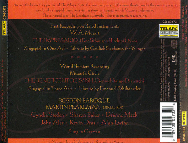 Anonymous / Wolfgang Amadeus Mozart / Boston Baroque, Martin Pearlman : The Beneficent Dervish (Der Wohltätige Derwisch) / The Impresario (Der Schauspieldirektor) (CD, Album)