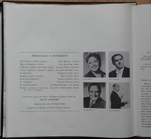 Giacomo Puccini - Zinka Milanov ; Jussi Björling ; Leonard Warren ; Fernando Corena, Orchestra Del Teatro Dell'Opera Di Roma E Coro Del Teatro Dell'Opera Di Roma , Diretti Da Erich Leinsdorf : Tosca - Opera Completa (2xLP, Album)