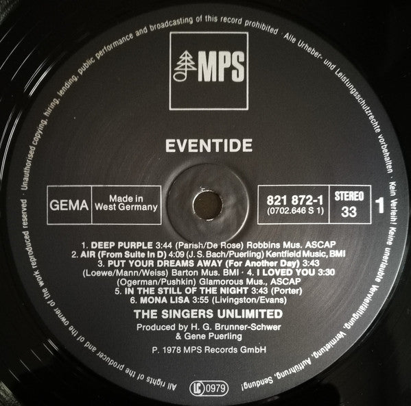 The Singers Unlimited : Eventide (LP, Album, RP)