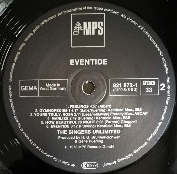 The Singers Unlimited : Eventide (LP, Album, RP)