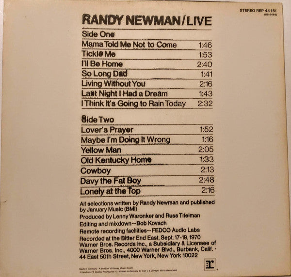 Randy Newman : Live (LP, Album)