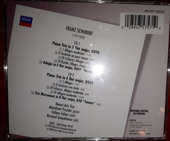 Franz Schubert - Beaux Arts Trio : The Piano Trios (2xCD, Album, RE, RM)