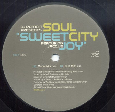 DJ Romain Presents Soul City (5) Featuring Jacque* : Sweet Joy (12")