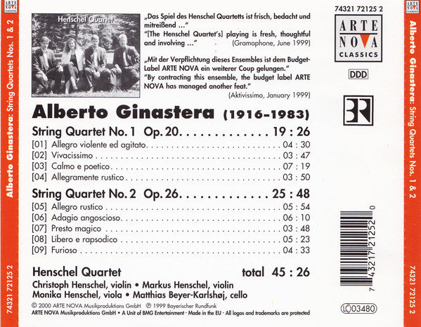 Alberto Ginastera — Henschel Quartett : String Quartets 1 & 2 (CD)