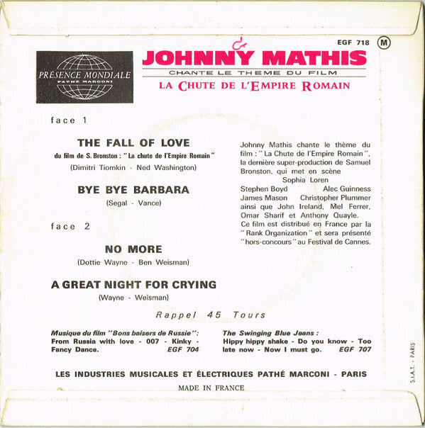 Johnny Mathis : La Chute De L'Empire Romain (7", EP)