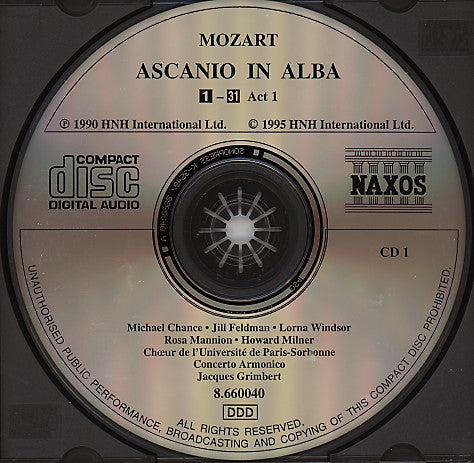 Wolfgang Amadeus Mozart, Michael Chance, Jill Feldman, Lorna Windsor, Rosa Mannion, Howard Milner, Chœur De L'Université De Paris-Sorbonne, Concerto Armonico, Jacques Grimbert : Ascanio In Alba (2xCD + Box)