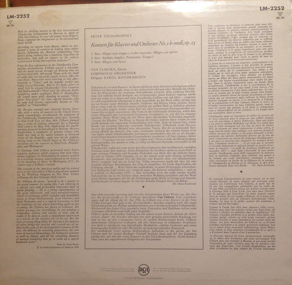 Pyotr Ilyich Tchaikovsky, Van Cliburn, Kiril Kondrashin : Concerto No.1 (LP, Mono)