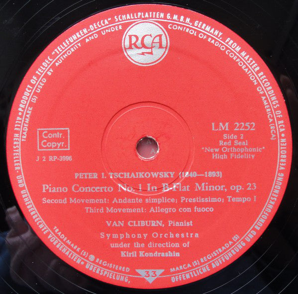 Pyotr Ilyich Tchaikovsky, Van Cliburn, Kiril Kondrashin : Concerto No.1 (LP, Mono)