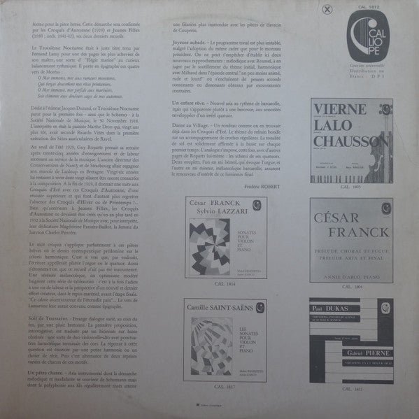 Joseph-Guy Ropartz / Ernest Chausson / Vincent d'Indy - Annie d'Arco : 3eme Nocturne / Croquis d'Automne / Paysage / Thème Varié, Fugue Et Chanson (LP, Album)
