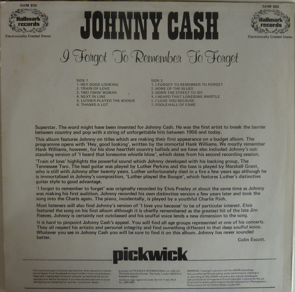 Johnny Cash : I Forgot To Remember To Forget (LP, Comp, Ele)