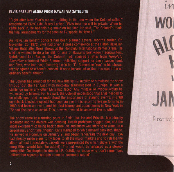 Elvis Presley : Aloha From Hawaii Via Satellite (CD, Album, RE, RM, RP)